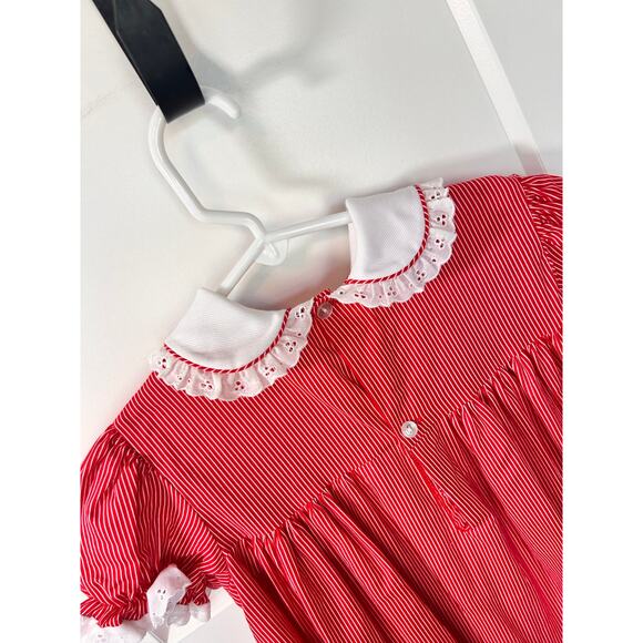 Vintage Jayne Copeland‎ Girls Striped Puff Sleeve Shift Dress Red White Size 6X - Picture 7 of 12